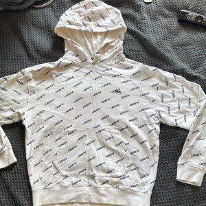 White/Cream Lacoste Logo Pattern Hoodie